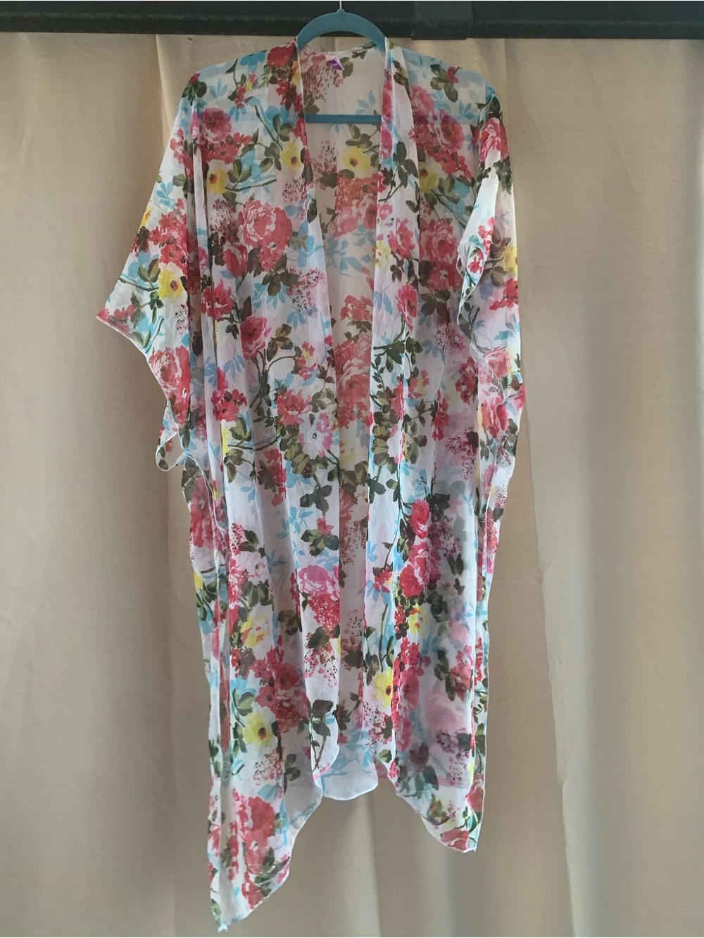 Sunflower Womens White Floral Open Kimono Boho Duster Coverup Free Size